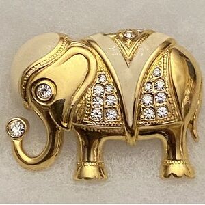 KJL for Avon Golden Enameled Elephant Pendant Brooch Combo Necklace
